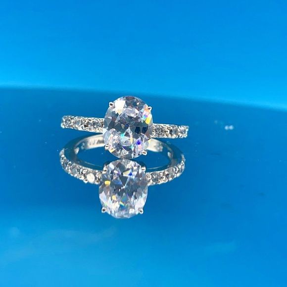 Pave Sterling Silver and Cubic Zirconia Engagement Ring - Picture 6 of 15